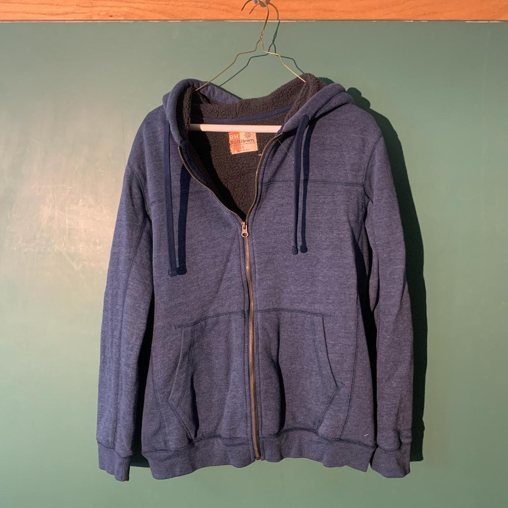 Ruff Hewn Mens Vintage Navy Zip Up Hoodie Relaxed Fit Small